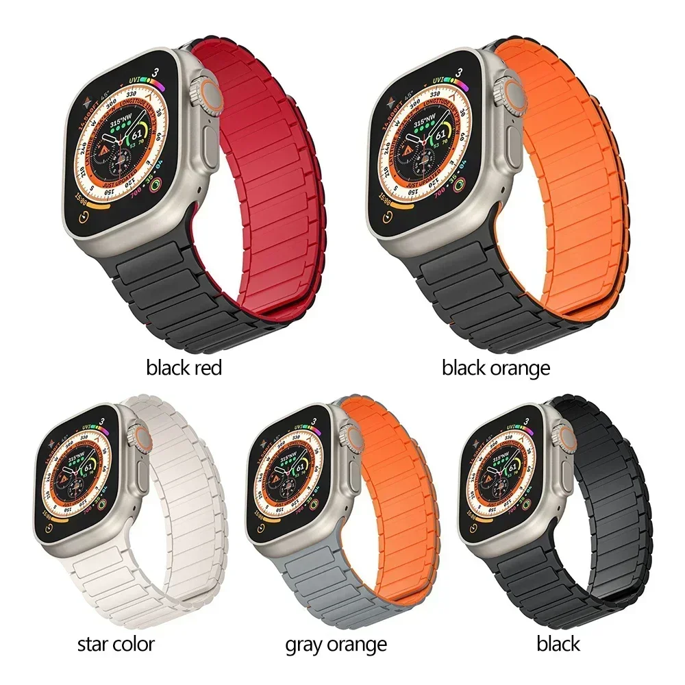 New Magnetic Loop for Apple Watch Bands 46/42/49/45/41/38mm Silicone Bracelet iWatch Series 10 9 8 7 6 5 4 3 ultra 2 strap