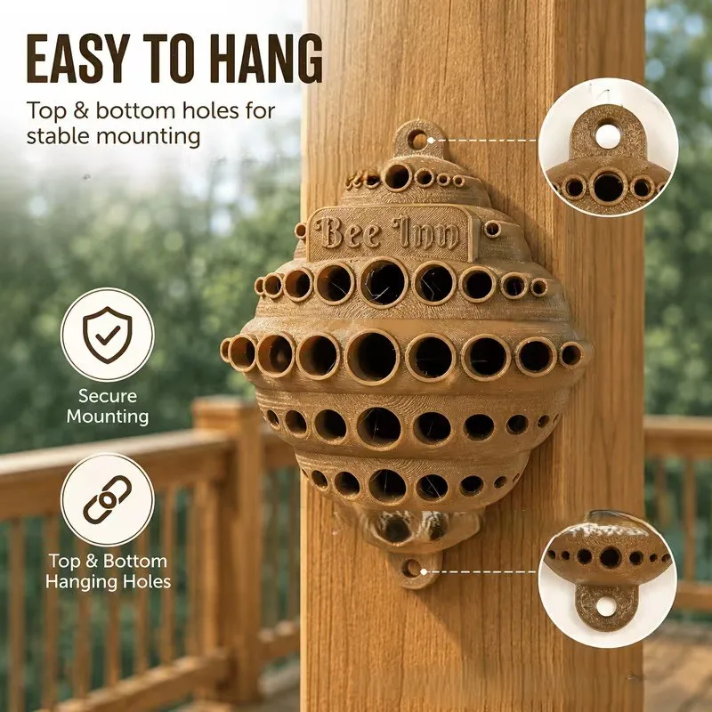 Bee House Outdoor Wall-Mounted Pollinator Shelter Outdoor Beehive