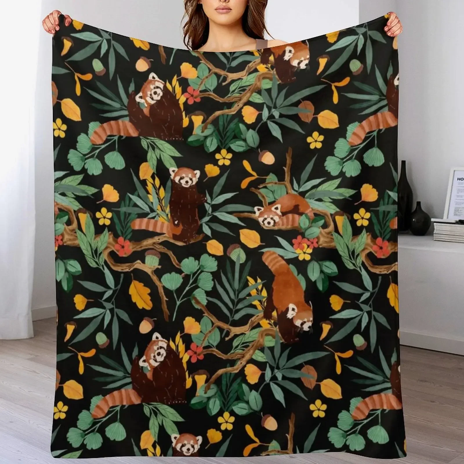 

RED PANDAS IN DARK WILD NATURE Throw Blanket christmas gifts Decorative Throw blankets ands Blankets