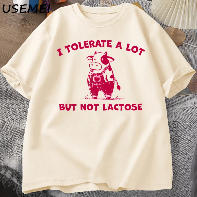 Tolerado mucho pero no lactosa camiseta divertida Linda vaca Meme camiseta Vintage Y2K Humor camiseta algodón manga corta hombres Tops