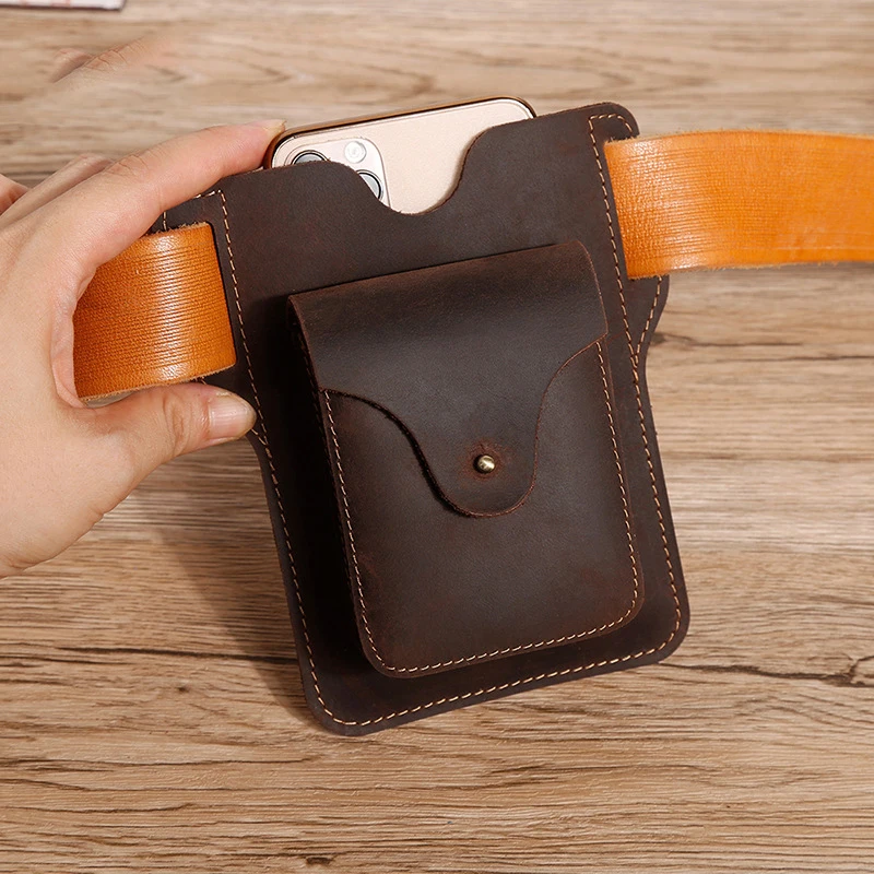 Men Cellphone Loop Holster Case Belt Waist Bag Leather Purse Phone Wallet Vintage Belt Mobile Phone Protective Sheath