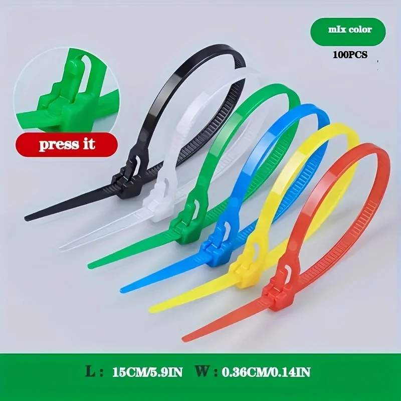50PCS/100PCS Self-Locking Nylon Cord Ties Reusable SecureFastening MixedColors Durable Flexible Ribbed Design for Indoor&Outdoor