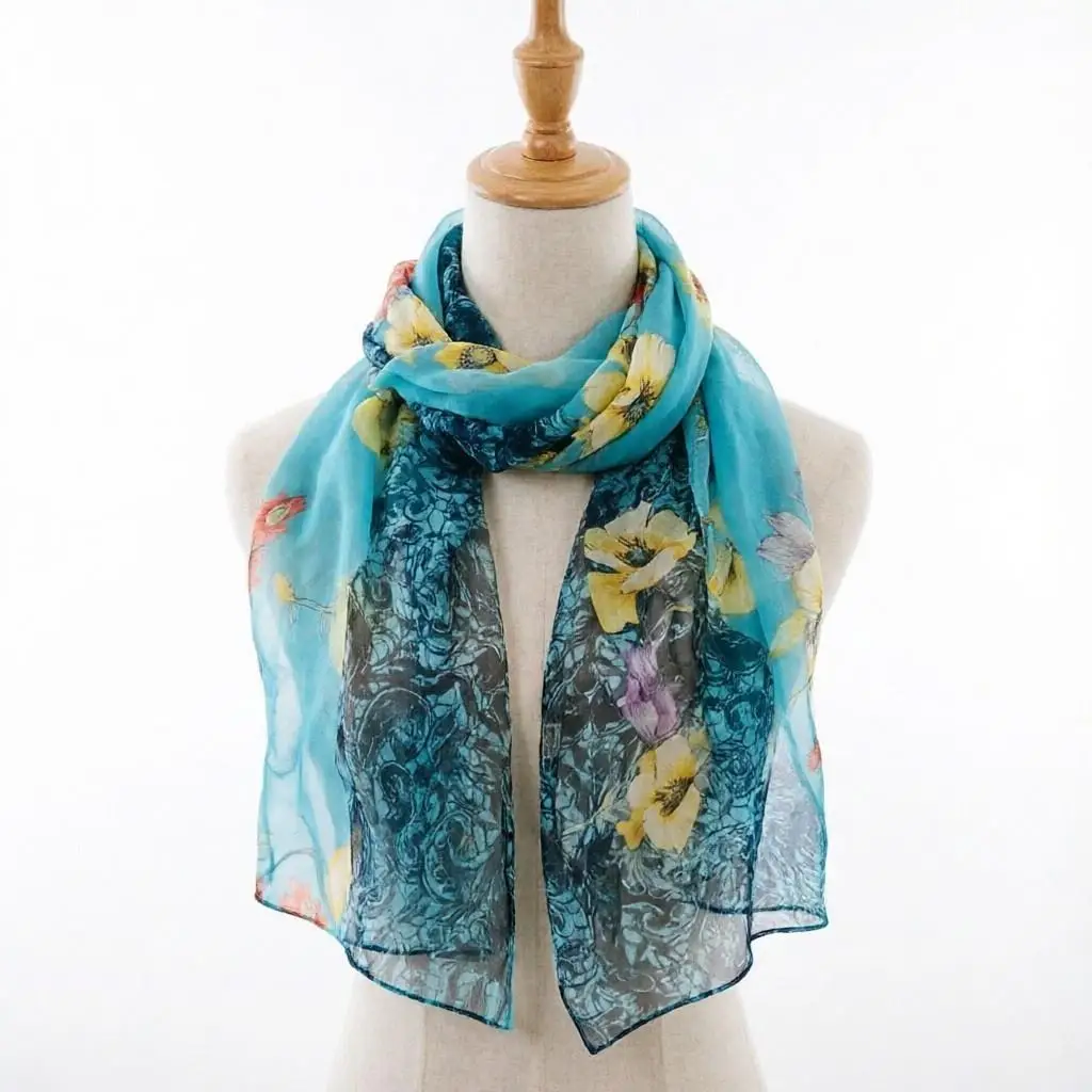 

Women's Summer Floral & Paisley Scarf (160x50cm) – Lightweight UV Protection Beach Wrap, Soft Chiffon Shawl for Travel Vacation
