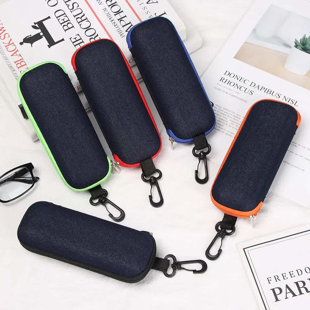 Fashion Portable Denim Fabric Hard Glasses Box Spectacle Case Zipper Eyeglasses Case Eyewear Protector