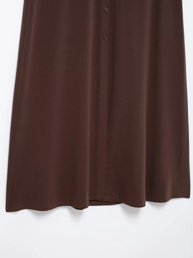 Willshela ผู้หญิงแฟชั่นสีน้ําตาลเดี่ยวจีบ A-Line Midi กระโปรงวินเทจสูงเอวหญิง Chic Lady กระโปรง