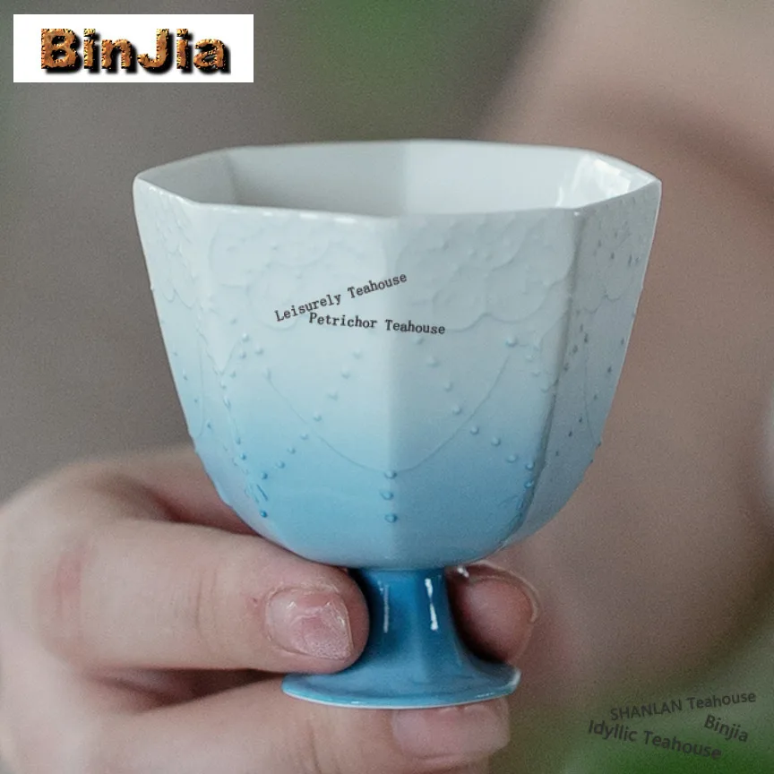 

50ml Arita Porcelain High-foot Hexagonal Teacup Vintage Tea Bowl Mug Tea-tasting Fragrance Cup Chazhan Master Cups Cafes Craft