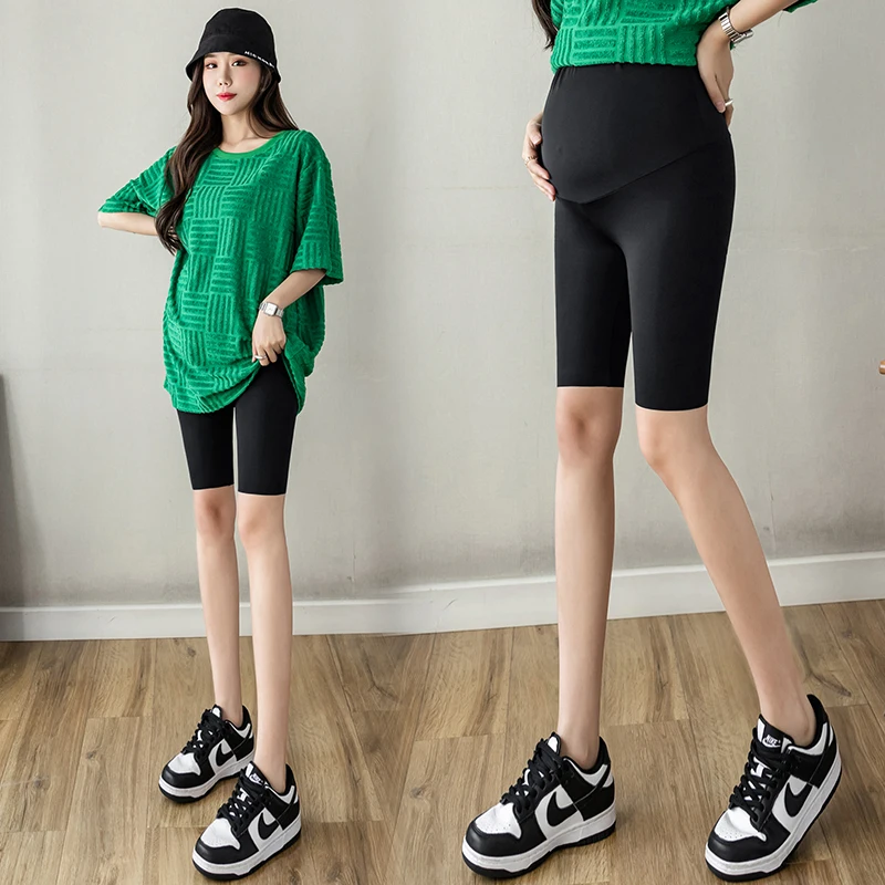 Summer Thin Nylon Maternity Short Half Legging Seamless Slim Belly Safety Pencil Pants for Pregnant Women Pregnancy Yoga Shorts