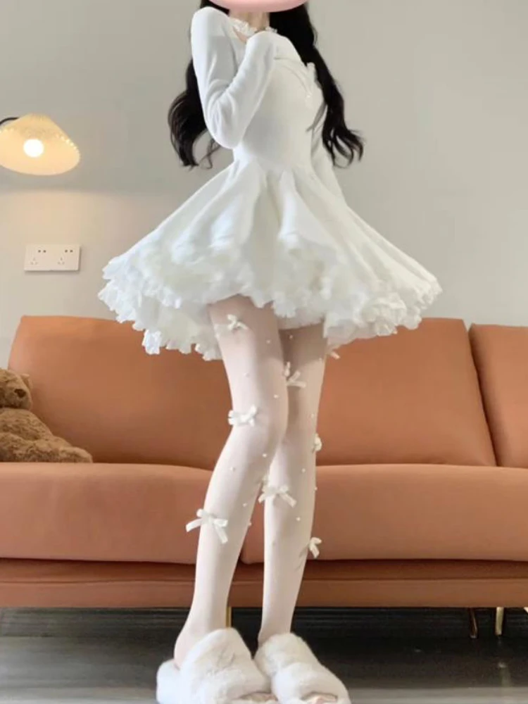 فستان نسائي طويل الأكمام من فيستدوس تونك بياقة مربعة بسيط موضة صغيرة Hotsweet الخريف الحلو الكورية نمط مريح ألف خط الطرف #1