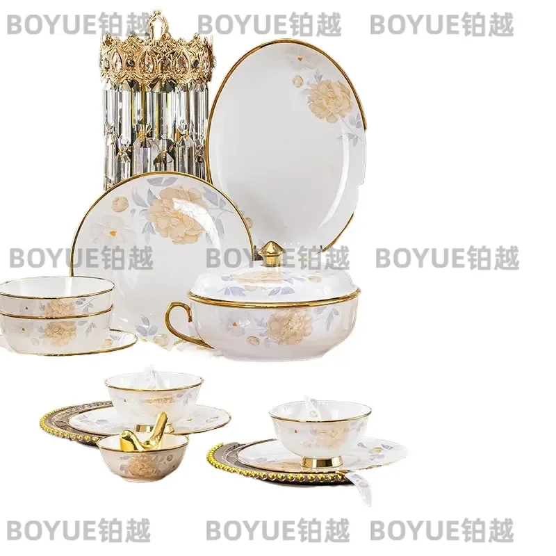 Jingdezhen Bone China Dinnerware Set Ceramic Bowl Plate Butterfly Design Household Tableware Gift Kitchen Dining Dishes