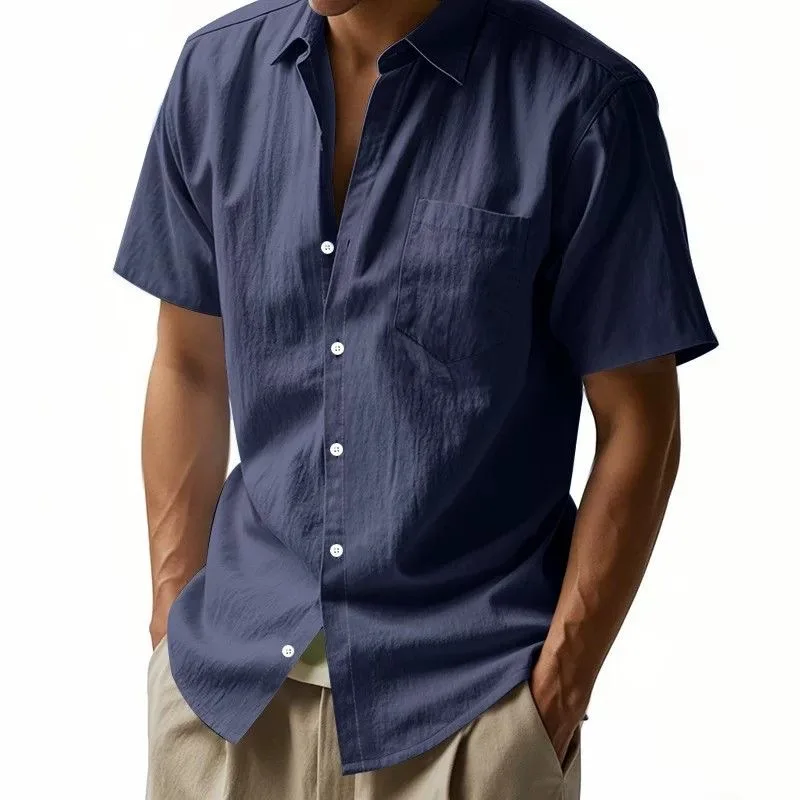 Retro Casual Short Sleeve Button down Loose Lightweight Comfortable Business Half Sleeve Shirt for Men Breathable Cotton Line...