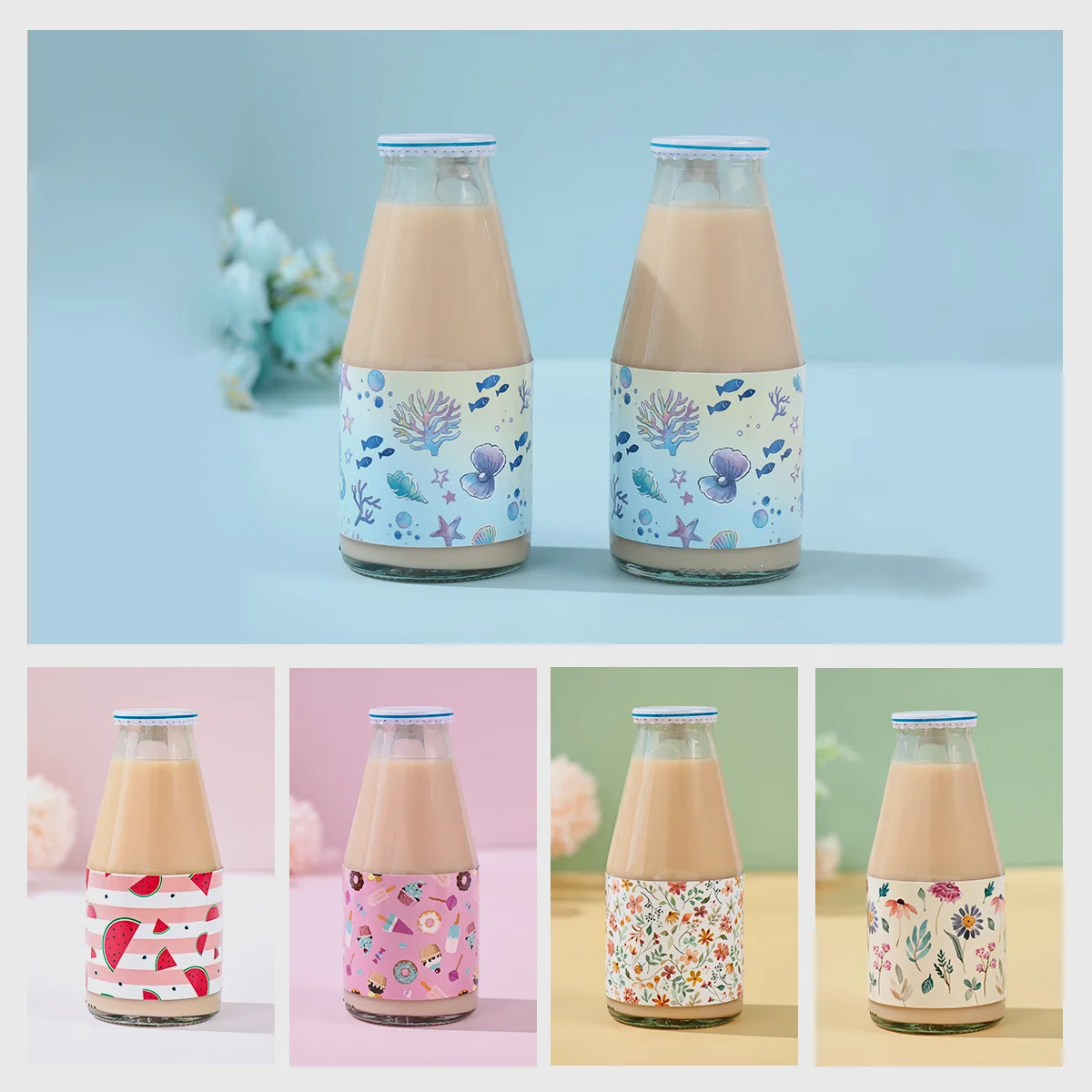 Floral Bottle Stickers Sea Life Marine Water Water Bottle Sticker Birthday Party Decoration Baby Shower Wedding Party Supplies