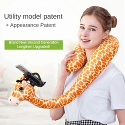 Travel Pillow with Mobile Phone Holder Lazy U-shaped Neck Support Cartoon Pillow with 360 Flexible Rotating Mobile Phone Holder