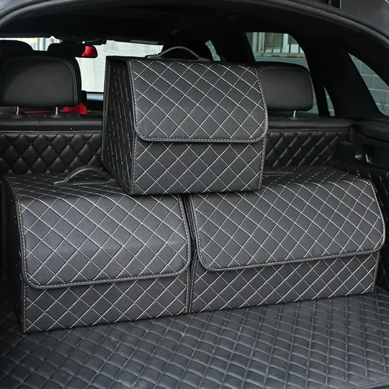 New Car Trunk Organizer Box Folding Large Capacity Auto Multiuse Tools Storage Bag Stowing Tidying Leather For Car Storage Box