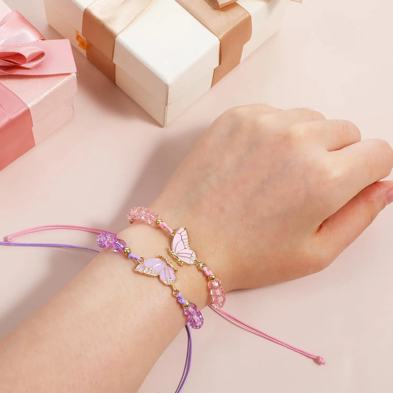 

Butterfly Friendship Bracelets 2 Pcs Best Adjustable Friend Bracelet Handmade Matching Bracelets Jewelry Gifts for Women Couples