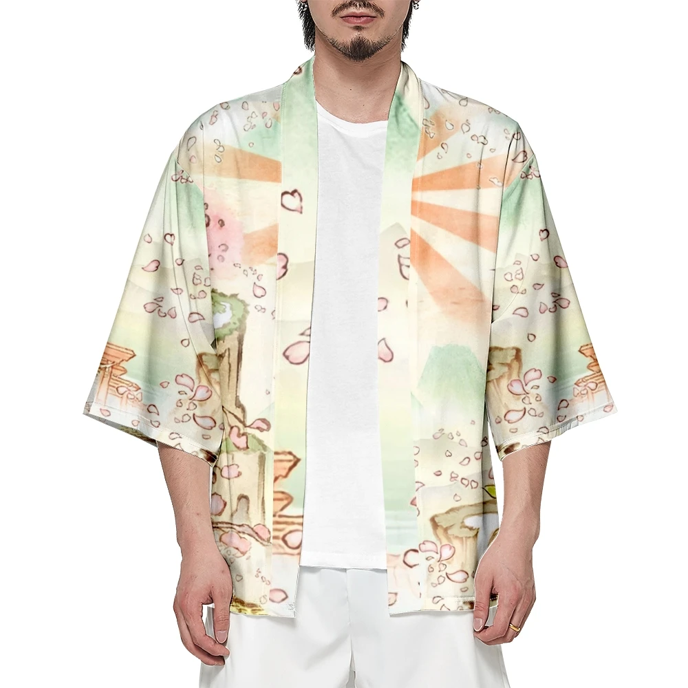 Japanese Style Anime Fox Print Traditional Kimono Women Men Yukata Cardigan Shirts Cosplay Haori Oversized Streetwear Tops