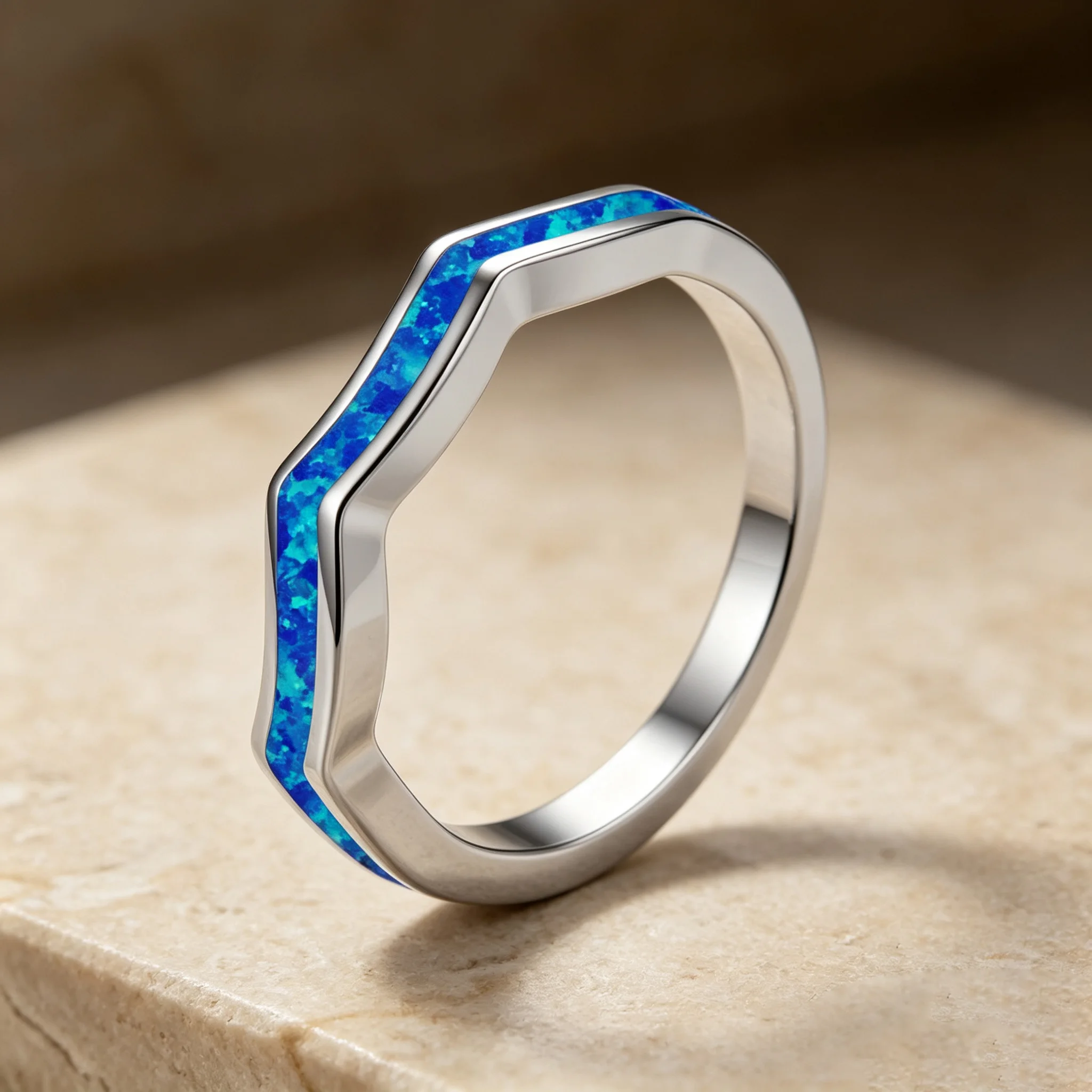 Unique curved wave design, different from ordinary plain rings, stylish for single wear or stacked with other rings for Birthday