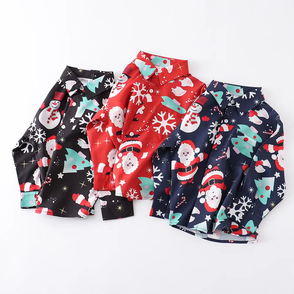 Baby Children Blouse Autumn Casual Christmas Themed Printed Long Sleeve Shirt for Boys Girls Festive Kids' Top with Fun Patterns