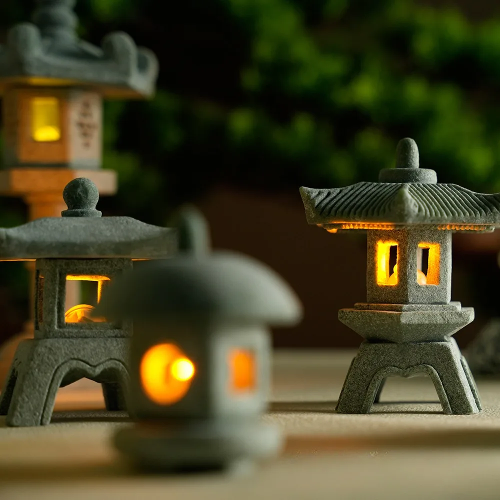 Mini Pagoda Lantern Light Garden Statue Micro Landscape Fish Tank Zen Yard Aquarium Bonsai Zen Garden Home Outdoor Decorations