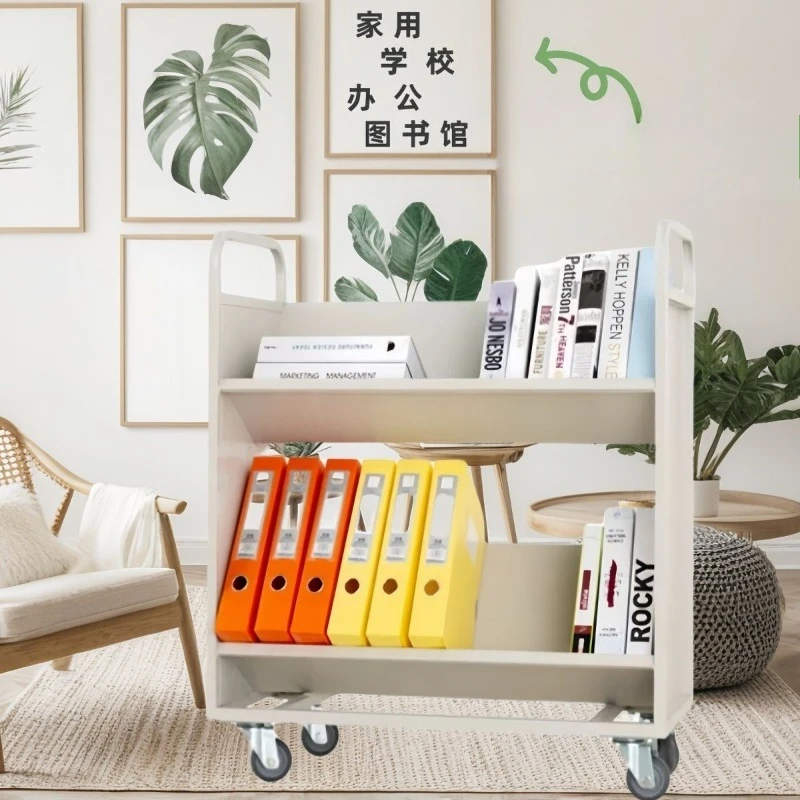 Silent bookshelf for library archives, floor-standing mobile bookshelf, flat handcart, tool cart