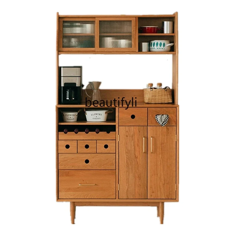 

S Simple Solid Wood Nordic Modern Dining Side Tea Cabinet Living Room Display High Cabinet Kitchen Bowl Locker furniture