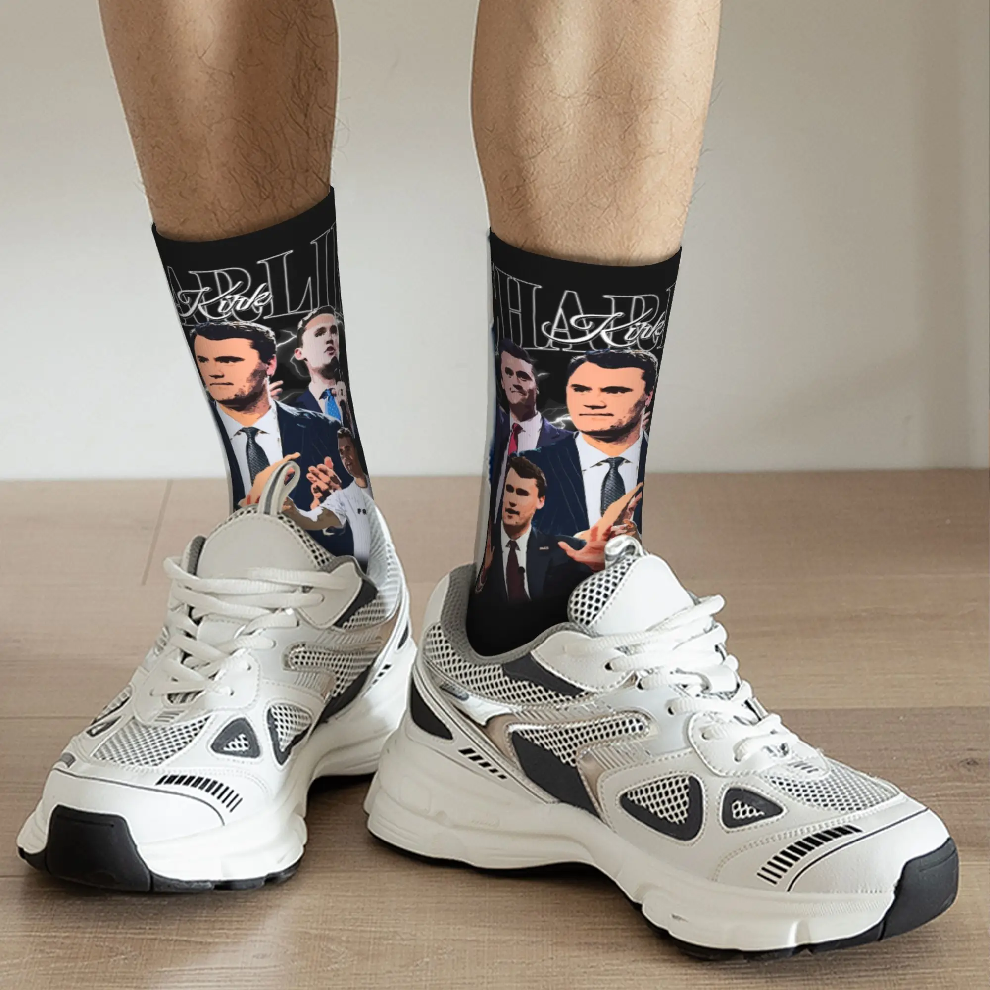 جوارب هيب هوب فينتاج تشارلي كيرك RIP الرياضية من البوليستر جوارب طويلة للجنسين قابلة للتنفس