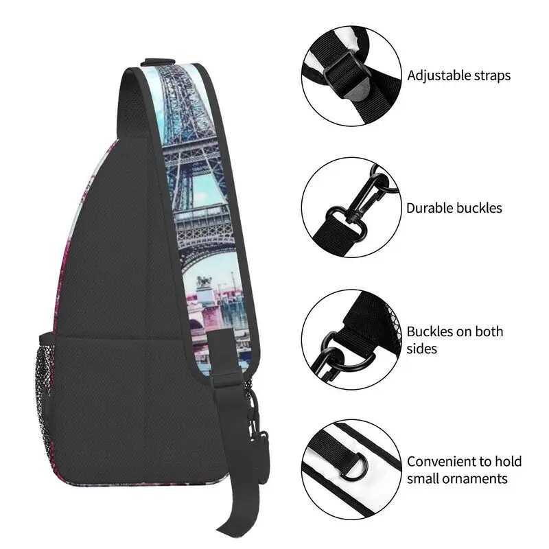 Casual Eiffel Tower Floral Sling Bag for Travel Hiking Men Chest Crossbody Backpack Shoulder Daypack