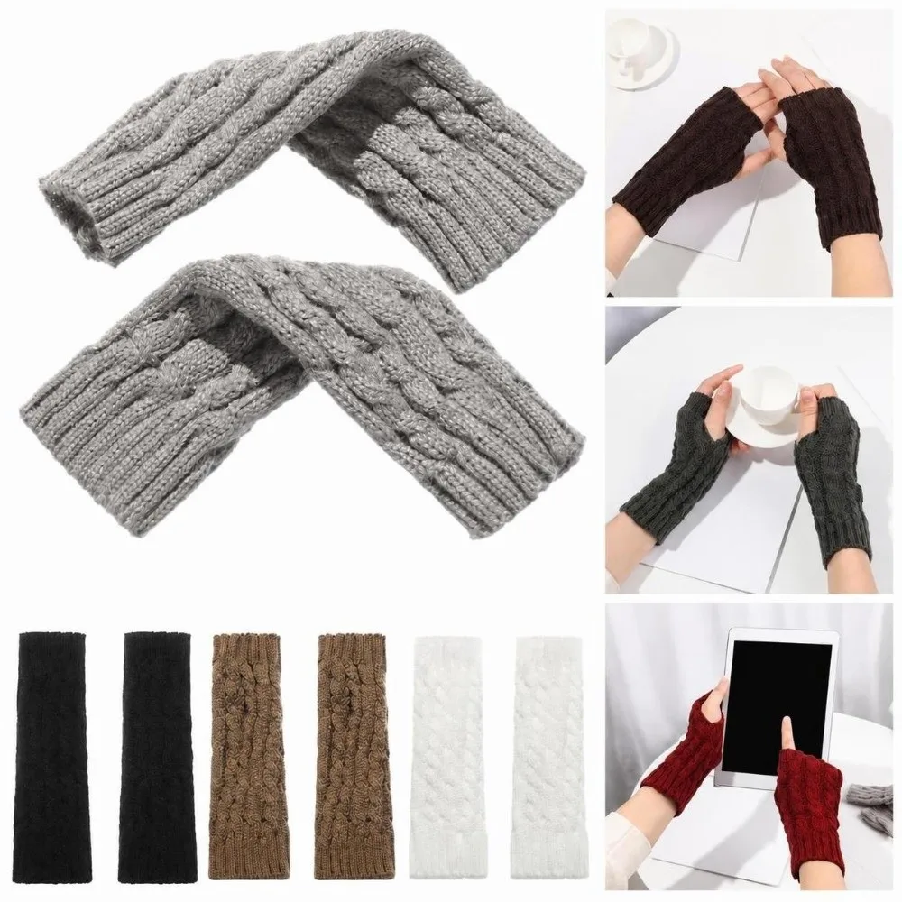 Women Girls Arm Warmers Fingerless Gloves Twist Elastic Long Knitted Gloves Thick Warm Fingerless Mittens