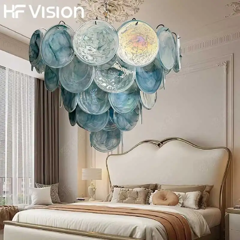 

Elegant Mulano Green Blue Pink Glass LED Ceiling Chandelier Lighting,Lustre Art Decoration Hanging Lamps Living Room fixtures