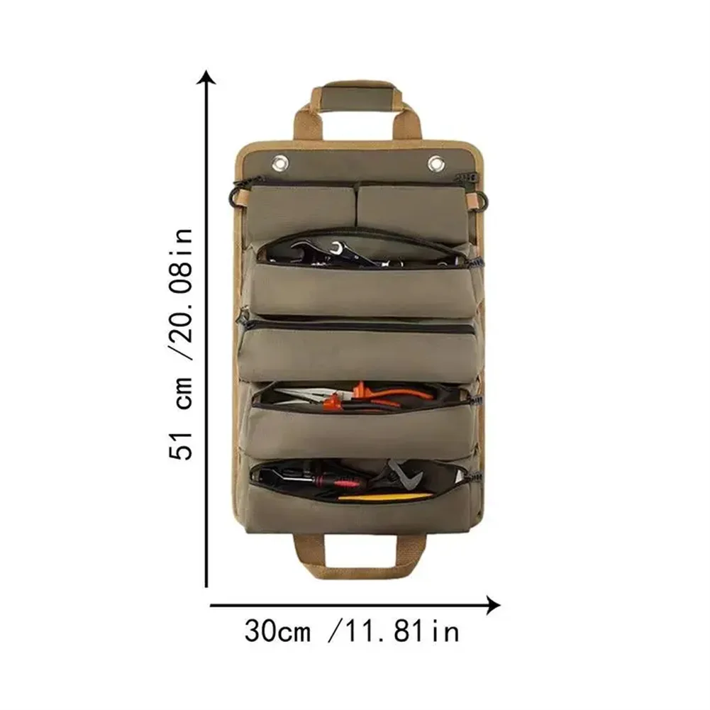 Tas penyimpanan portabel lipat multi-saku, tas peralatan perangkat keras profesional, Rolled multi-saku, tas tahan air untuk kunci pas dan Tang