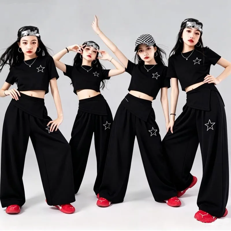 

Hip Hop Dance Costumes for Kids Girls Black Set Jazz Dance Clothes Kpop Outfit Performance Wear Shuffle Pants Street Dance Show