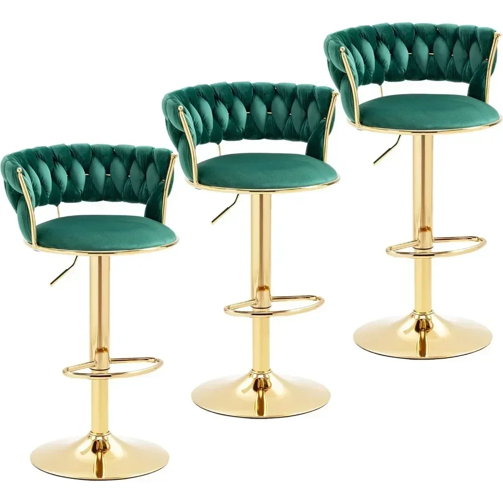 Modern Velvet Bar Stools Set of 3, Swivel Counter Height Barstools Bar Height Adjustable Counter Stools Kitchen