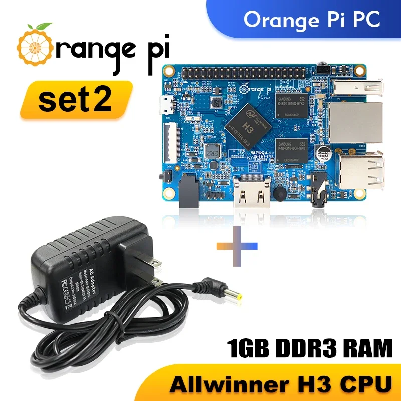 ToPESsOrange Pi PC + Power Supply Single Board Computer 1GB RAM Allwinner H3 Run Android4.4 Ubuntu Debian OS Demo Development Bo