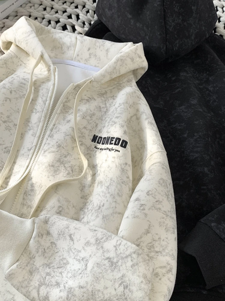 

Autumn Winter American Trendy 400g Heavyweight Dyed Embroidered Dir Hoodie Men's Jaet Casual Loose Fit Long Sve Zipper