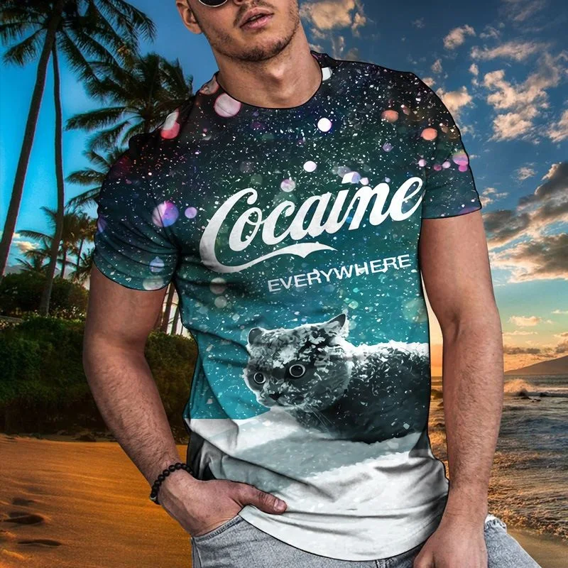 Summer Men's And Women's Short-sleeved Round Neck T-shirt 3d Printing Cat Thin Hawaiian Style Youth Couple Fashion Shirt