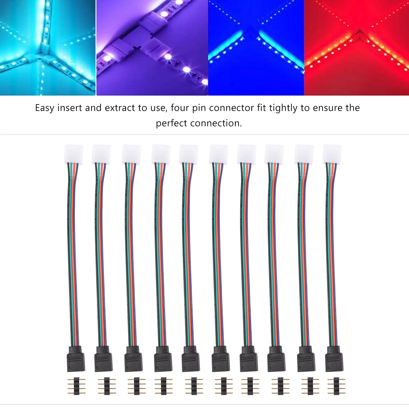 10pcs Led Light Strip Connector 4 Pin Rgb Solderless Adapter Fireproof Abs Connectors For Led Strip Lights Compact Controller
