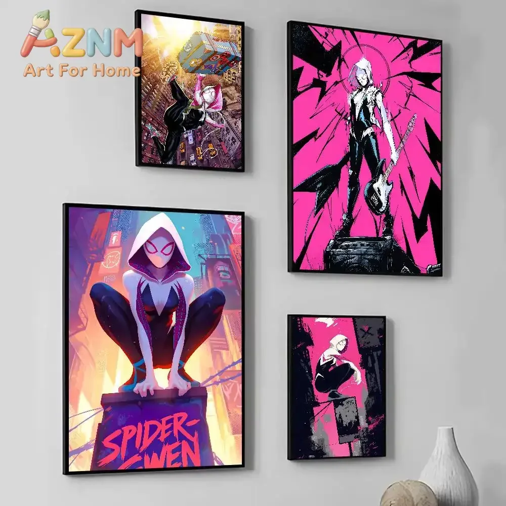 AZNM Spider‑Gwen Canvas Wall Art Girl Super Hero Comic Print Poster for Bedroom Game Room Home Wall Decor