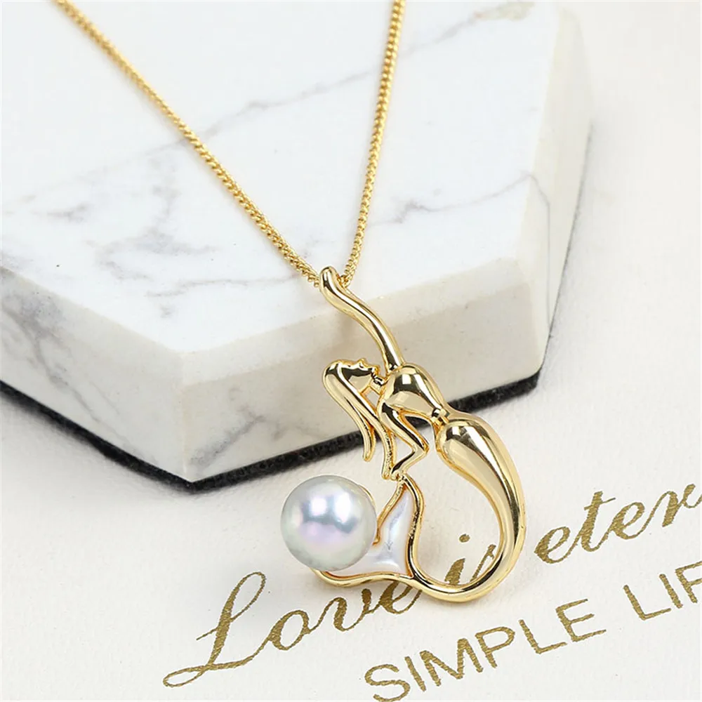 

Domestic 14k Gold Wrapped Mermaid Shell Pearl Necklace Pendant with Gold Injection, Empty DIY Accessories, Elegant Female