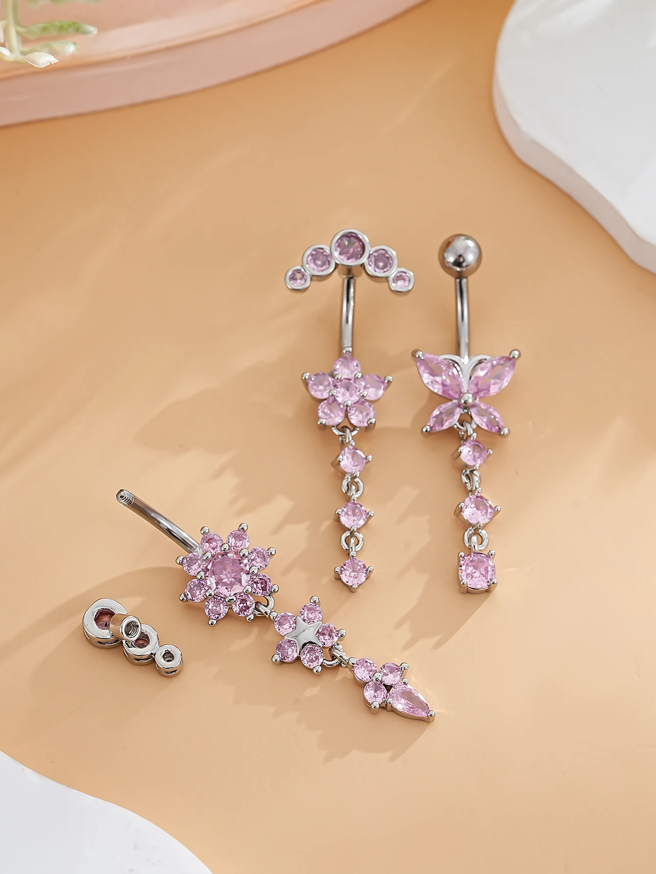 3-8 Stück/Set Gemischte Bauchnabelpiercing-Sets Lange Hängende Gebogene Bauchnabelringe Nombril Ombligo Damen 14G Schmetterling Bauchnabelpiercings – Detail 23