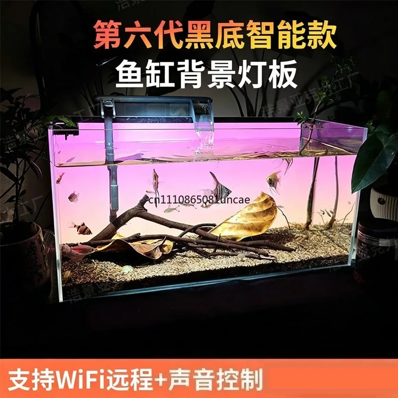 6th Gen Black Fish Tank LED Background Panel RGBW Color Changing Acrylic Aquascape Customizable Hot Sale