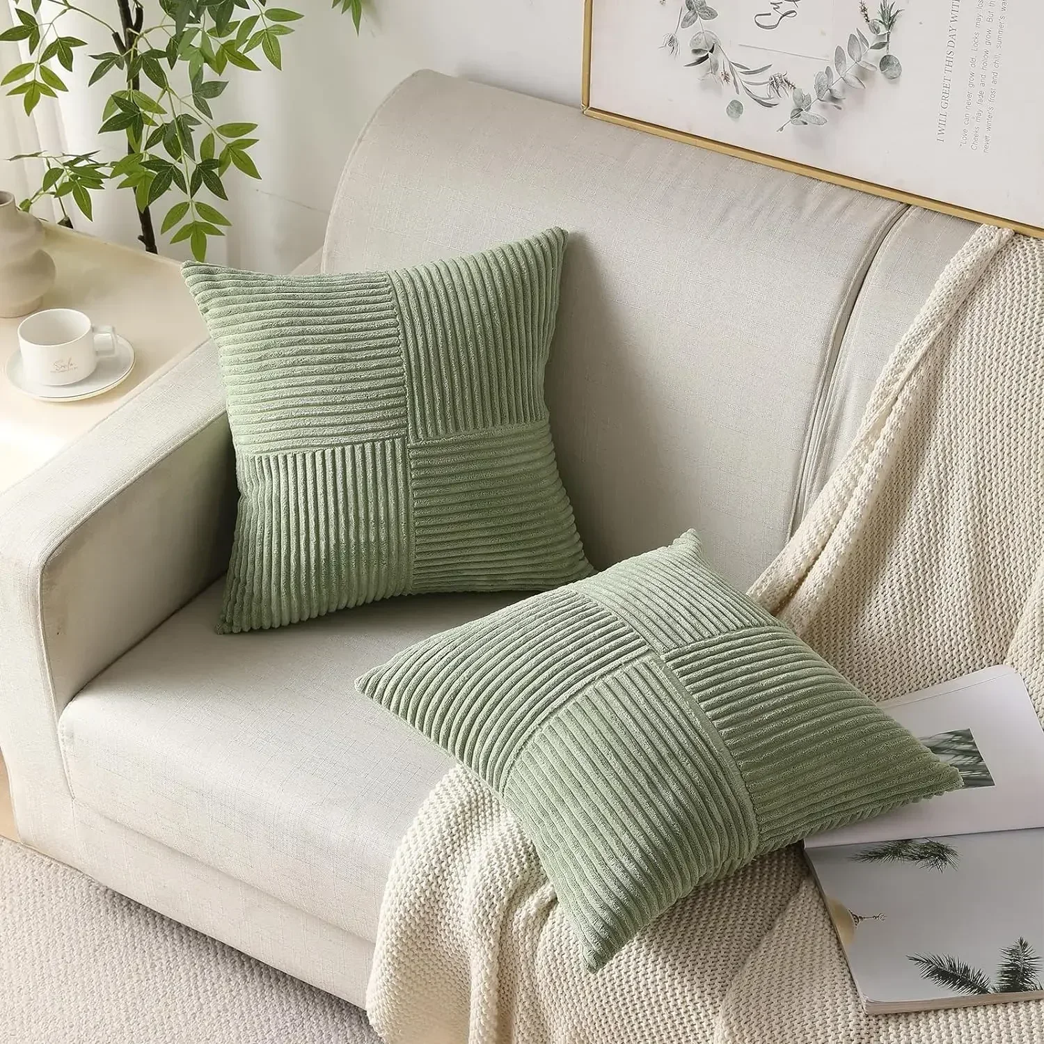1PCS/Set Corduroy Striped Square Cushion Covers 45*45CM Soft Splicing Throw Pillow Covers for Couch Bed Chair Home Decor
