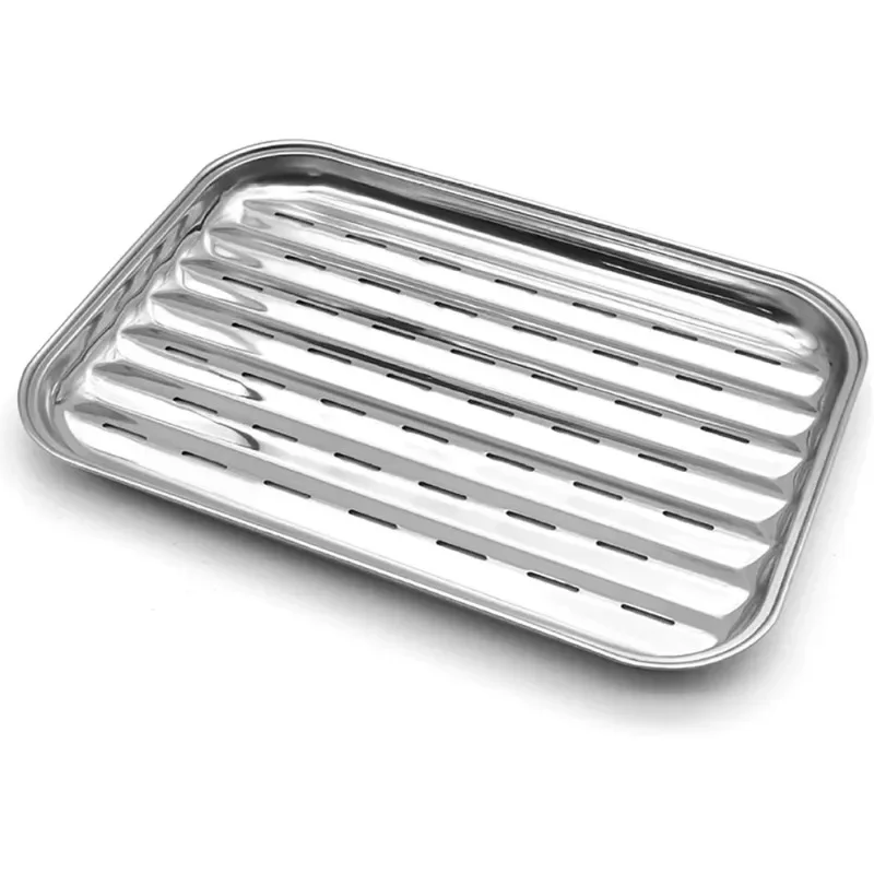 1pc Square Perforated Barbecue Plate Basket Tool Stainless Steel Grill Pan Tray Plate Grilling Household Baking Outdoor Barbecue