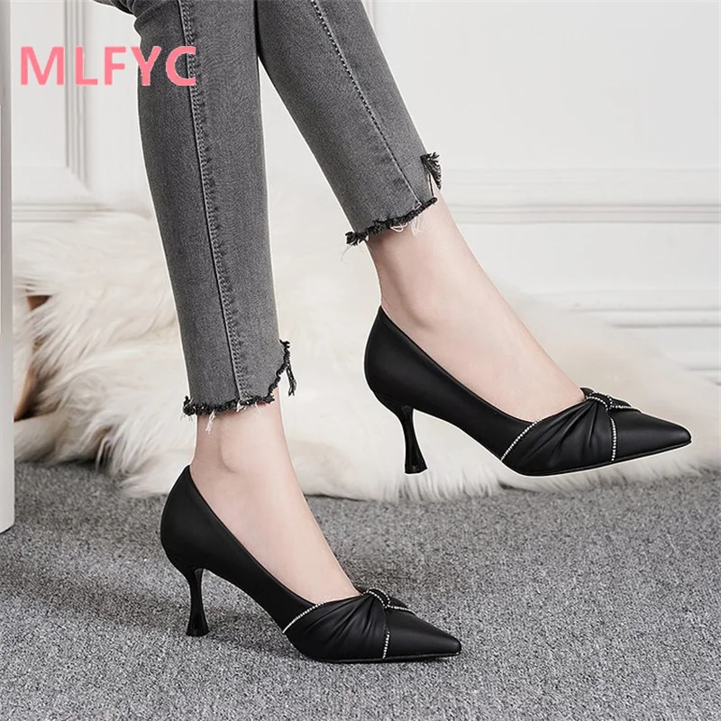 Pointed high heels slim heels rhinestones, new female shoes solid colors versatile casual daily shoes fashionable sexy shoes