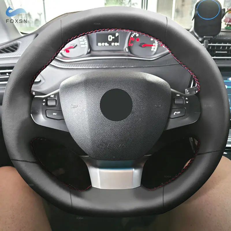 

Чехол на руль автомобиля с ручным шитьем для Peugeot 308 2014 2015 2016 2017 2018 2019 2020, кожаная отделка из микрофибры, аксессуары