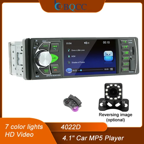 BQCC-REPRODUCTOR MP5 para coche, dispositivo con pantalla HD IPS de 4,1 pulgadas, BT inteligente, FM, USB, AUX, radio, manos libres, luces de colores, salida de vídeo