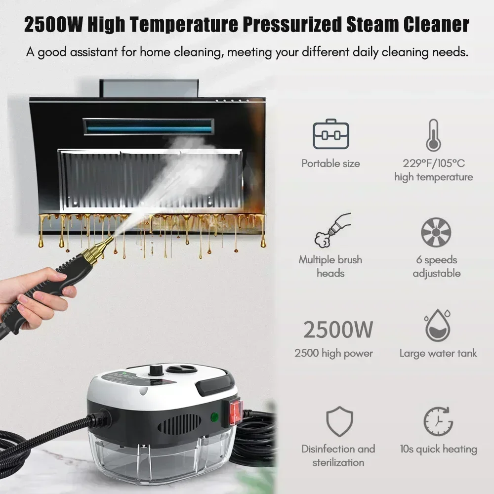 2500W Steam Cleaner Portable High Temperature Sterilization Pressure Jet Washer Machine for Home Car Kitchen Air Conditioner