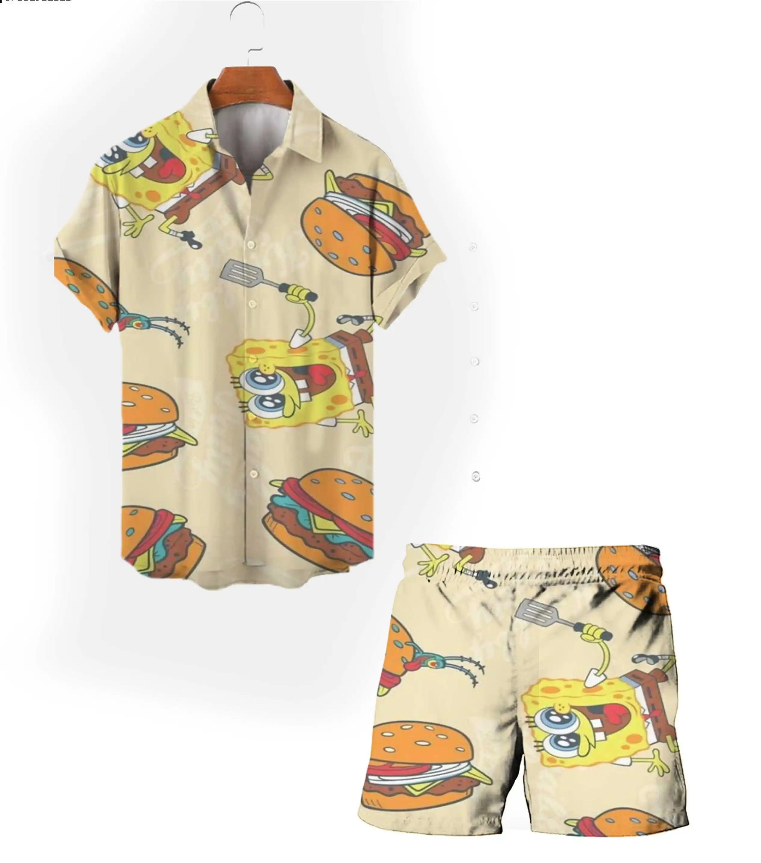 Camiseta de manga corta con estampado de Bob Esponja para hombre, traje informal de playa, estilo callejero, moda y2k, novedad de verano, 2024