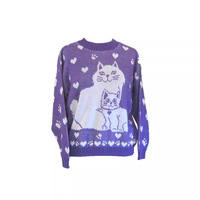 Y2k Long Sleeved Pullover Round Neck Sweater Vintage Cat Pattern Jacquard Knit Sweater Oversize Streetwear Winter Outfit Ootd