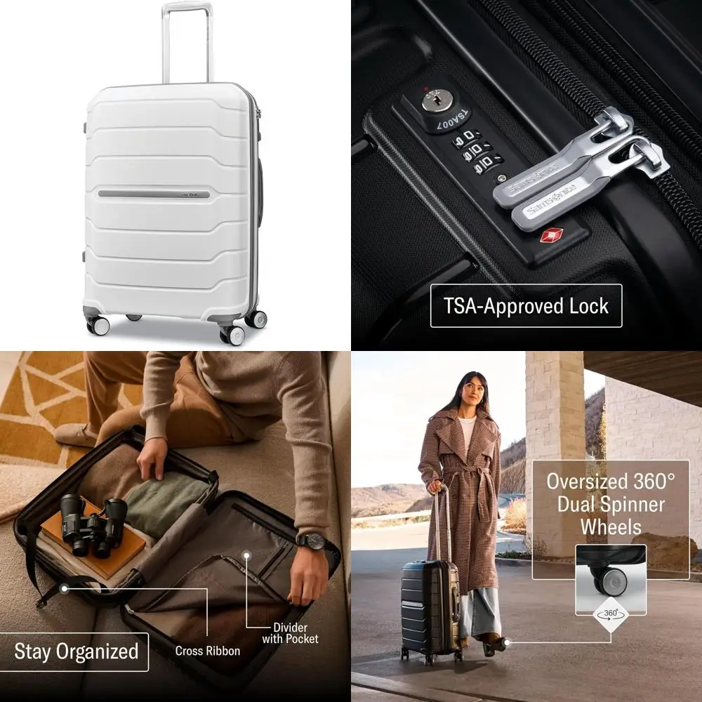 

Medium White Expandable Hardside Luggage with Double Spinner Wheels - 24-Inch Travel Suitcase