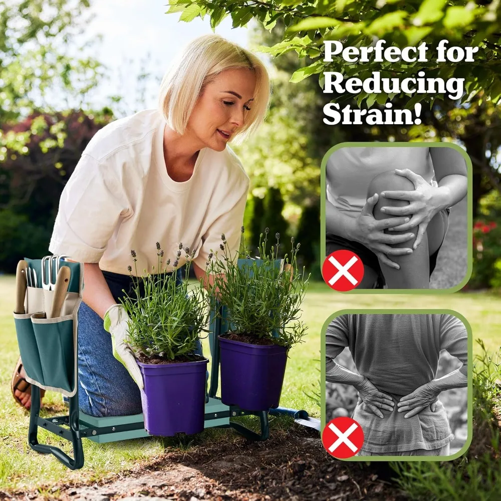 مقعد ومقعد للحديقة قابل للطي 2 في 1 مع جيوب للأدوات - مقعد مريح للبستنة للنساء وكبار السن والهدايا #5