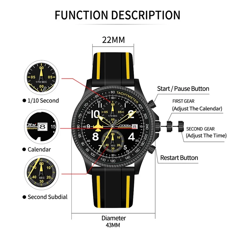 New SINOBI Creative Design Airplane Chronograph Men\'s Watches Original Geneva Calender Man Quartz Wristwatches Top Sports Clock